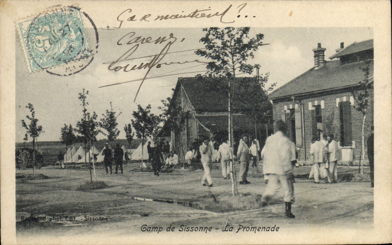 VINTAGE POSTCARD Militaria Camp of Sissonne the walk