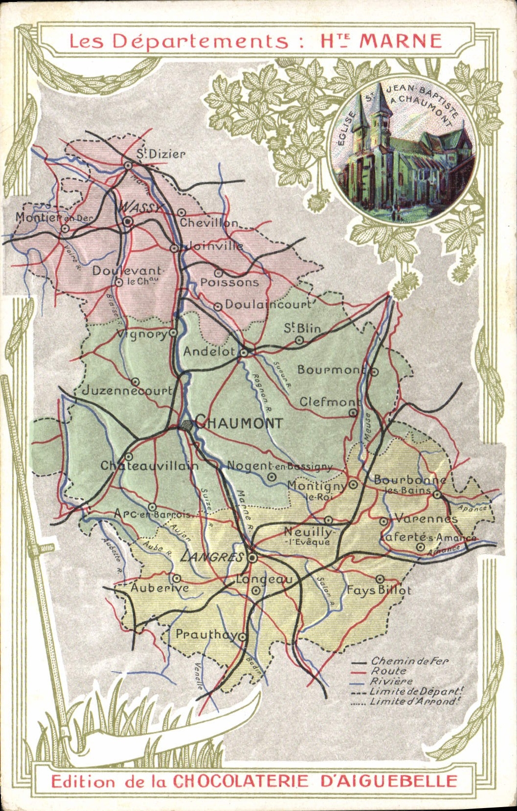 VINTAGE POSTCARD Geographical map Chocolate factory of Aiguebelle Department the High Chaumont Marne