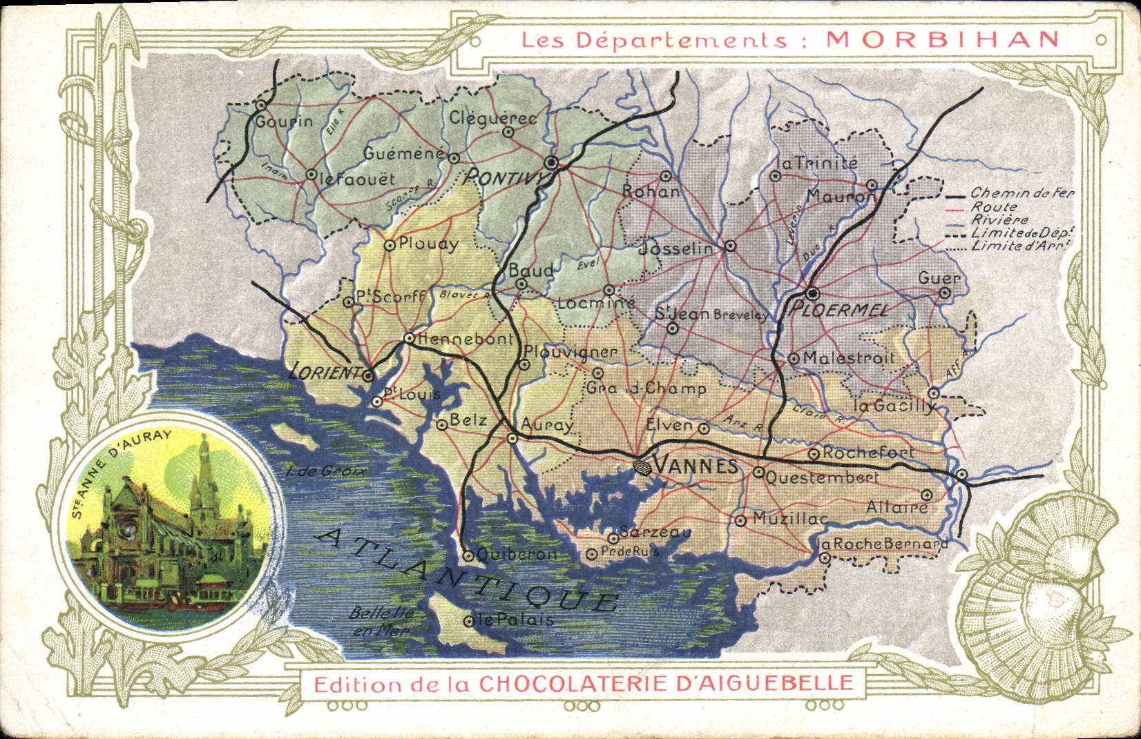 CPA Carte Geographique Chocolaterie d'Aiguebelle Departement Morbihan Ste Anne d'Auray
