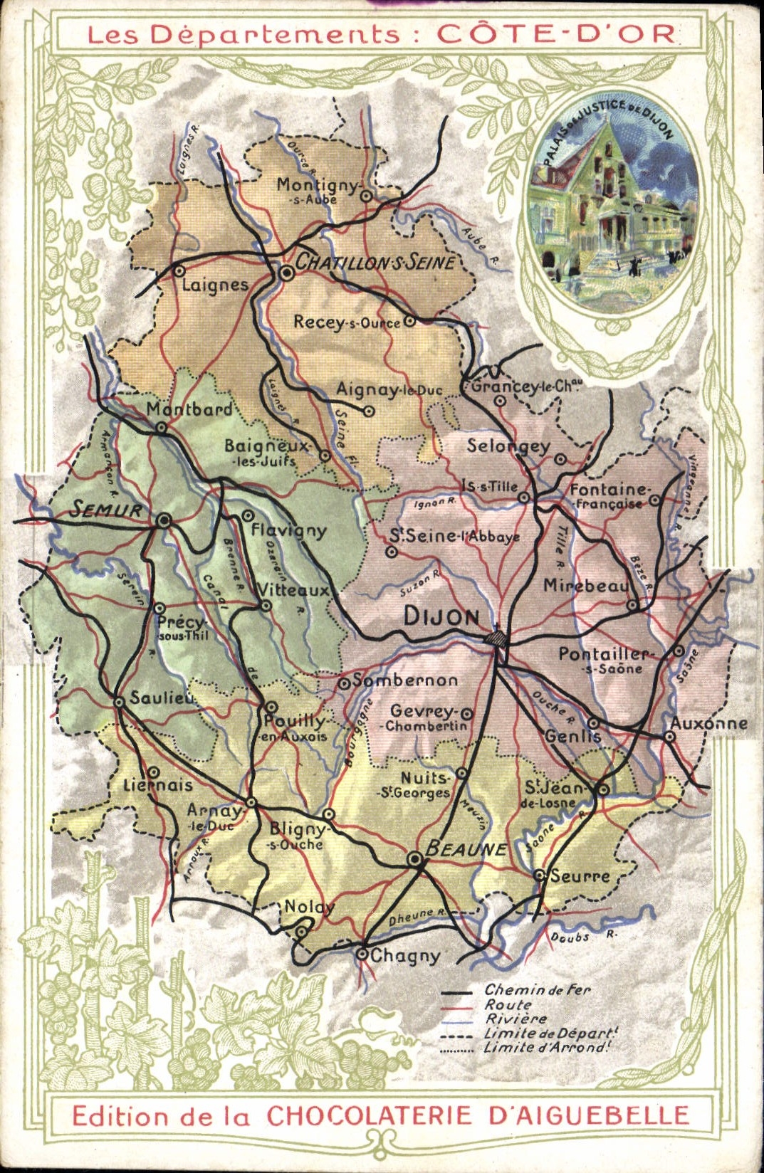 CPA Carte Geographique Chocolaterie d'Aiguebelle Departement Cote d'Or Palais de justice de Dijon