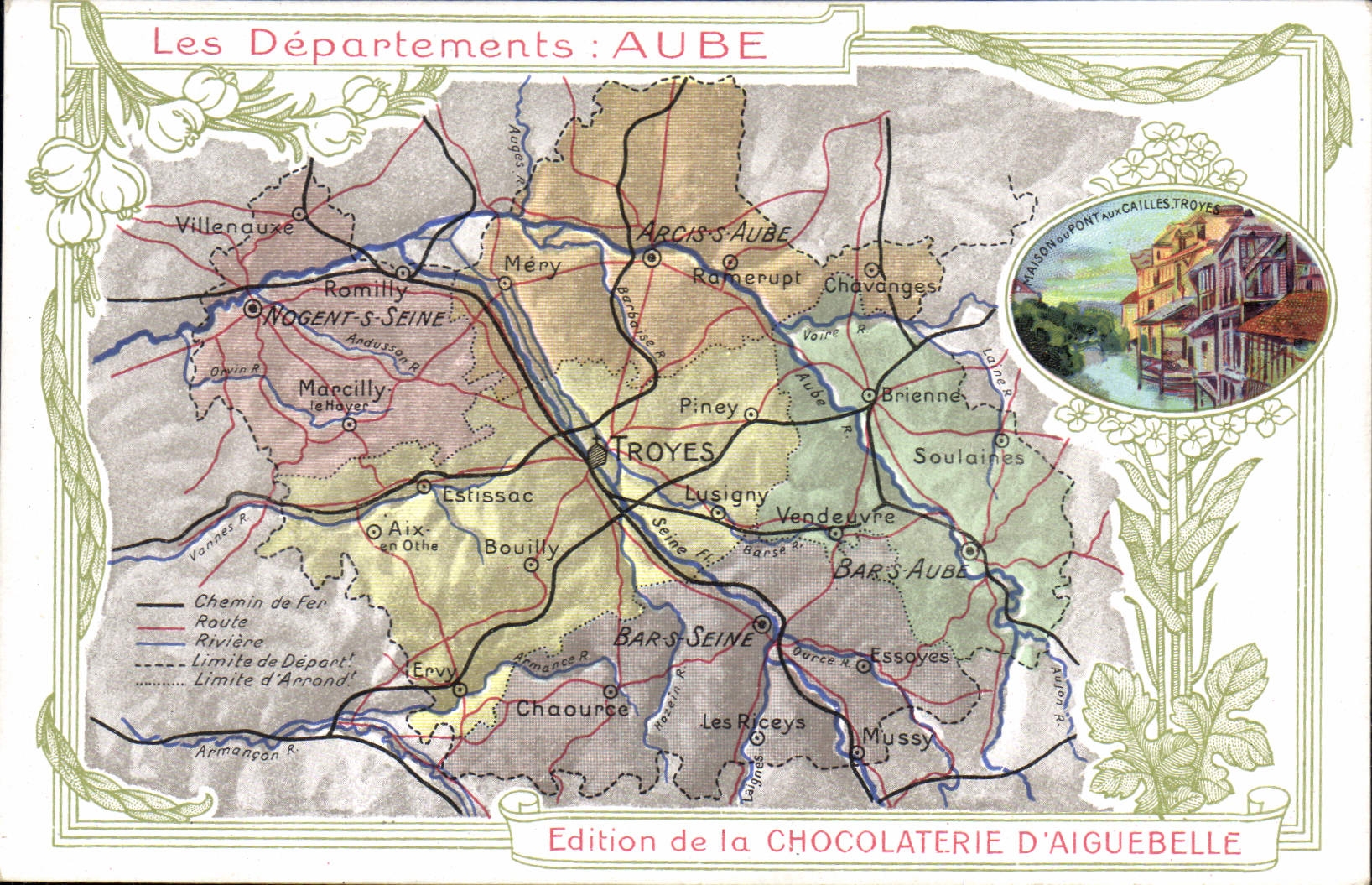 CPA Carte Geographique Chocolaterie d'Aiguebelle Departement Aube Troyes