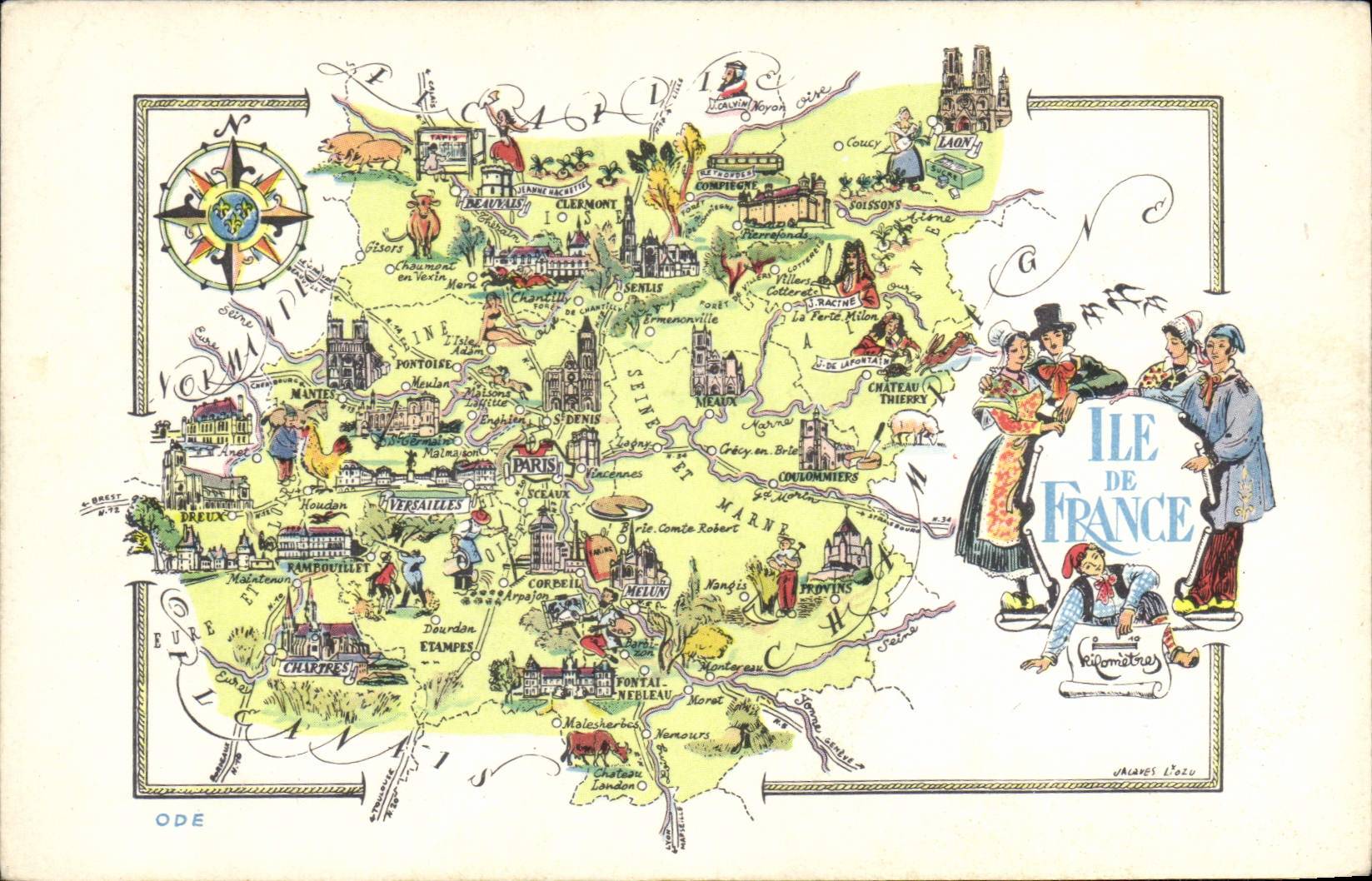 VINTAGE POSTCARD Geographical map Paris Ile de France