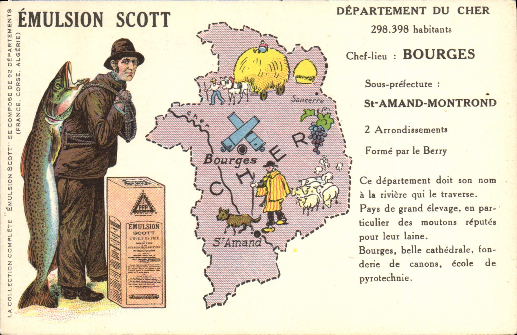 VINTAGE POSTCARD Geographical map Emulsion Scott Dear Bourges