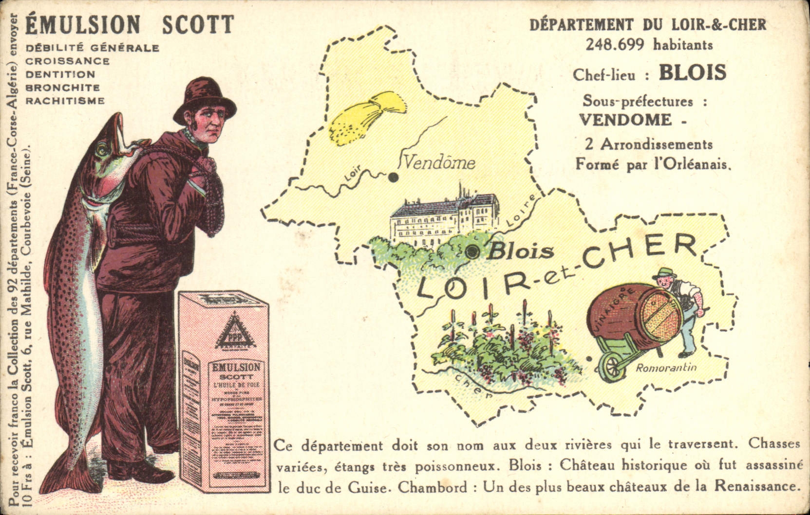 VINTAGE POSTCARD Geographical map Emulsion Scott Dormouse & Dear Blois