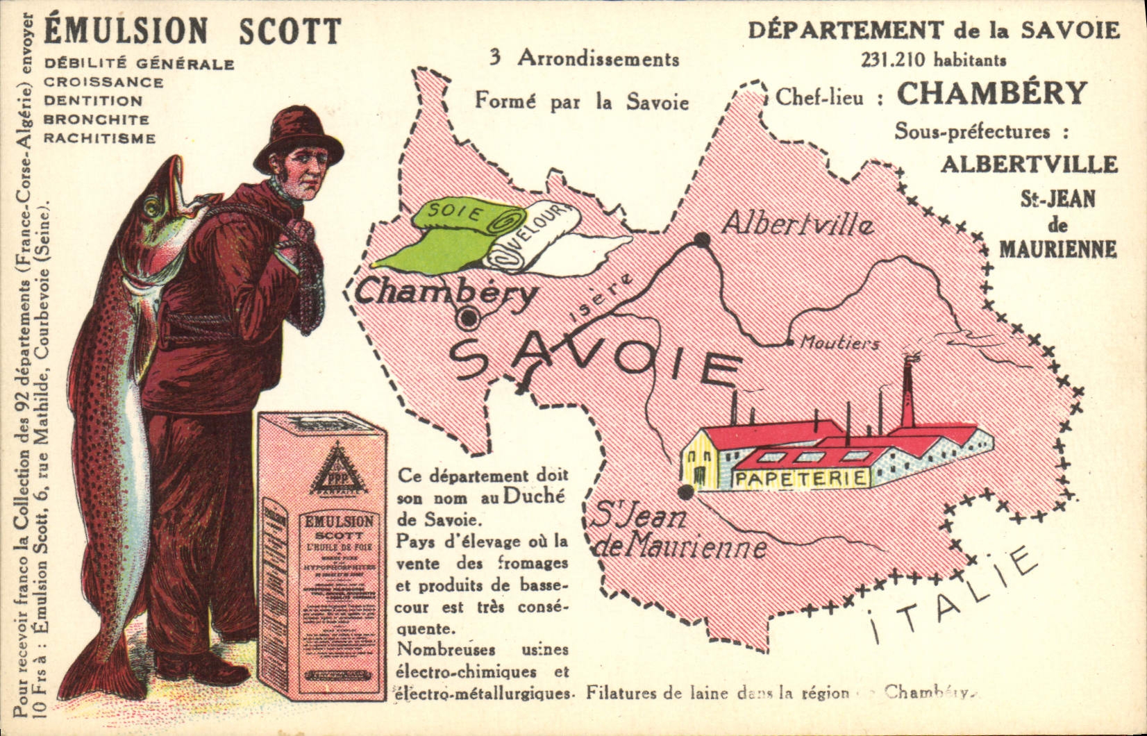 VINTAGE POSTCARD Geographical map Emulsion Scott Savoy Chambéry