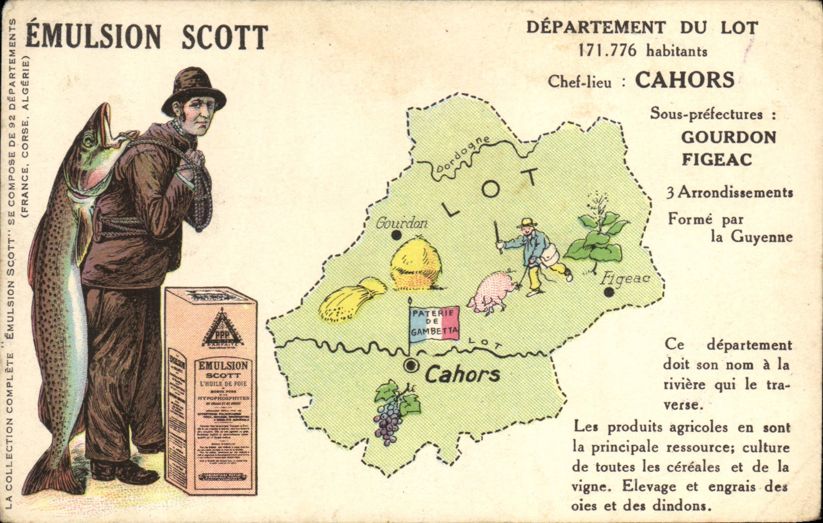 VINTAGE POSTCARD Geographical map Emulsion Scott Batch Cahors