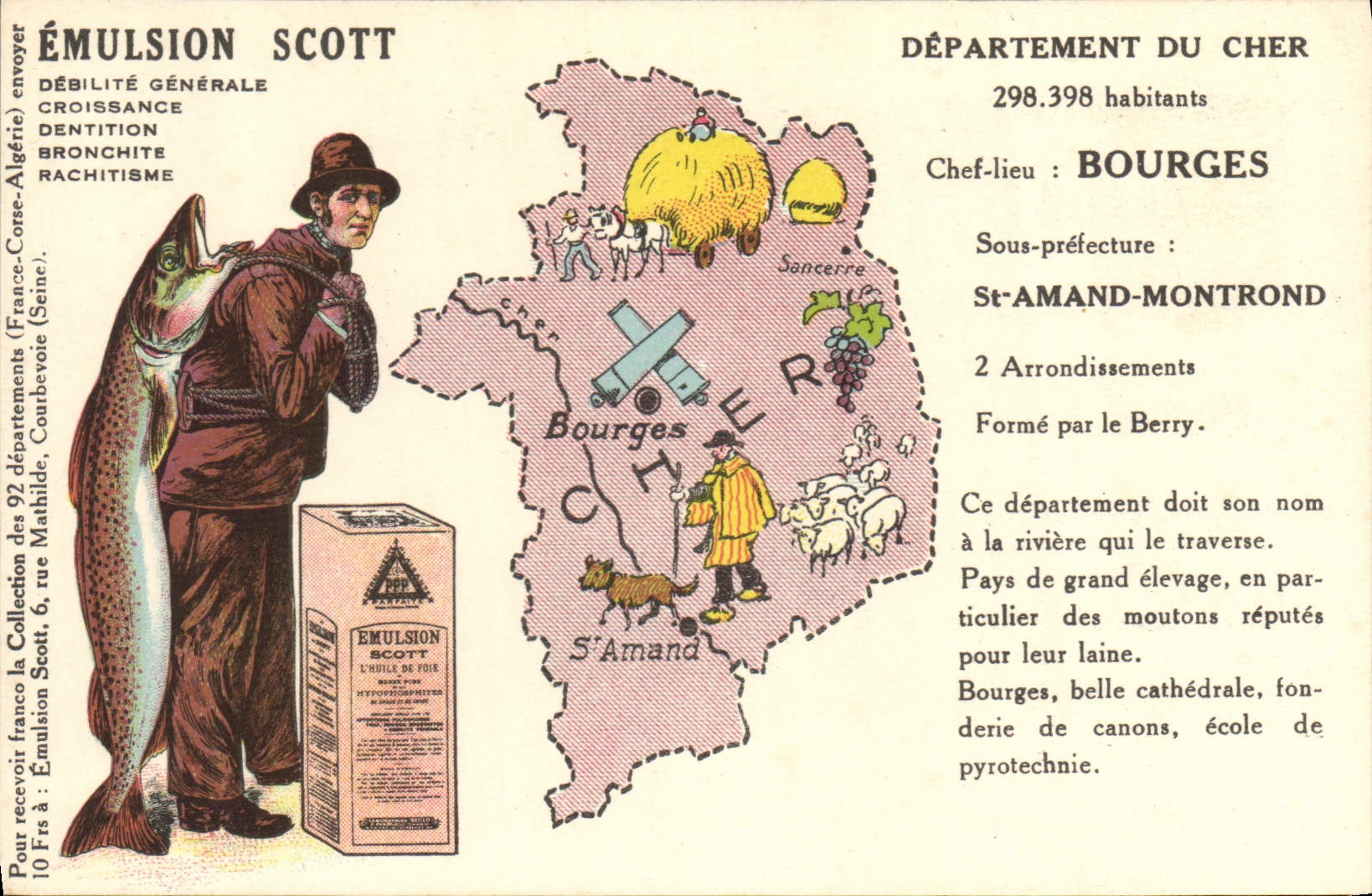 CPA Carte Geographique Emulsion Scott Cher Bourges