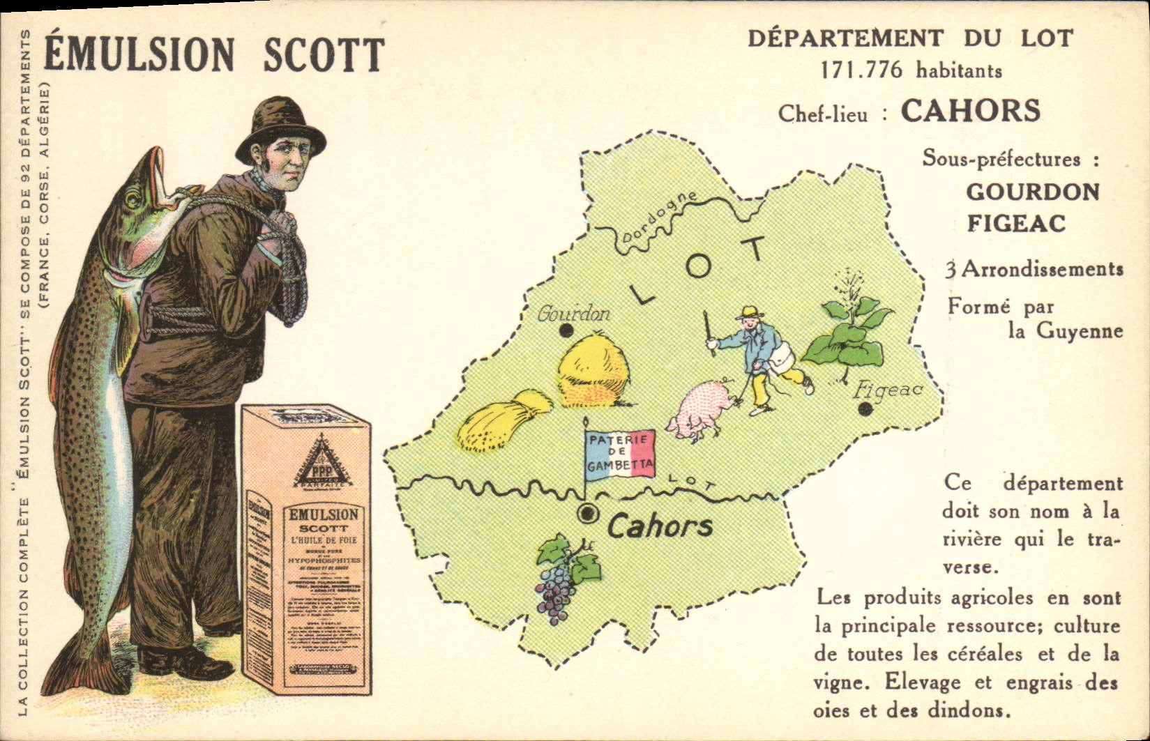 CPA Carte Geographique Emulsion Scott Lot Cahors 
