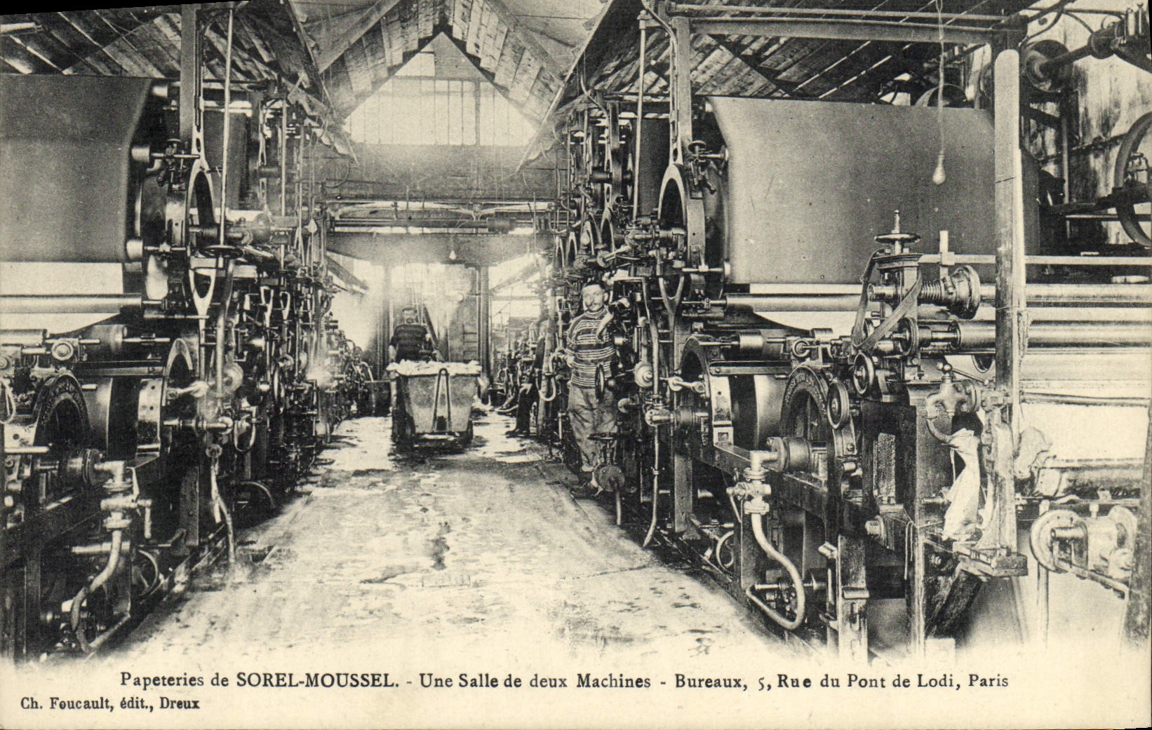 CPA Presse Imprimerie Papeteries Didot Sorel Moussel Rue du Pont de Lodi Paris Une salle de deux machines