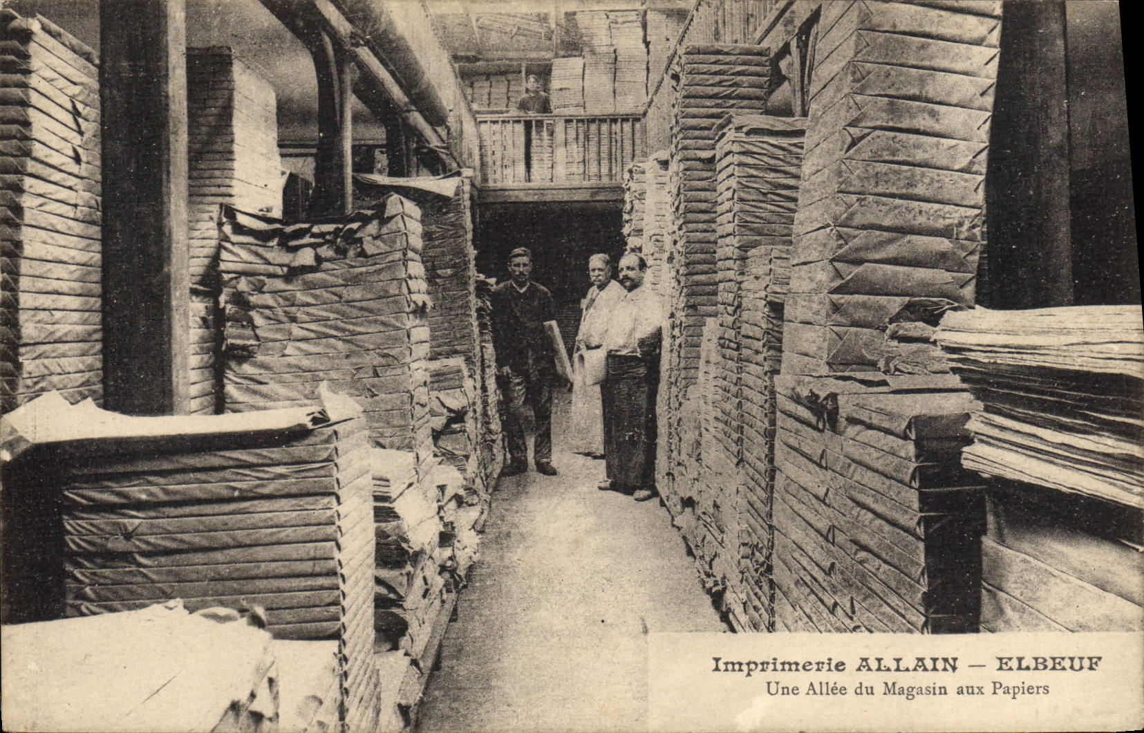 Trabajos de impresión de Allain de la prensa de la POSTAL de la VENDIMIA Elbeuf un callejón del almacén a los papeles