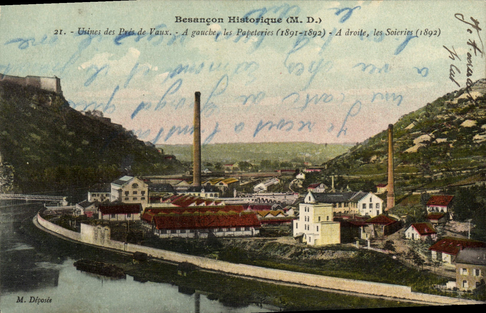 CPA Besancon Usines des Pres de Vaux Papeteries A droite les soieries