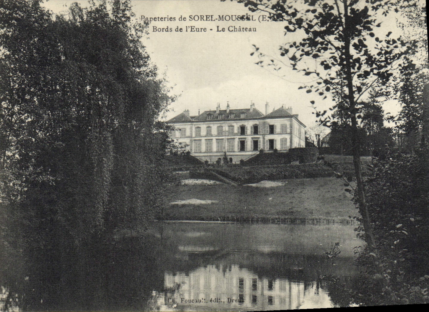 VINTAGE POSTCARD Paper mills of Sorel Moussel Edges of the Eure the castle
