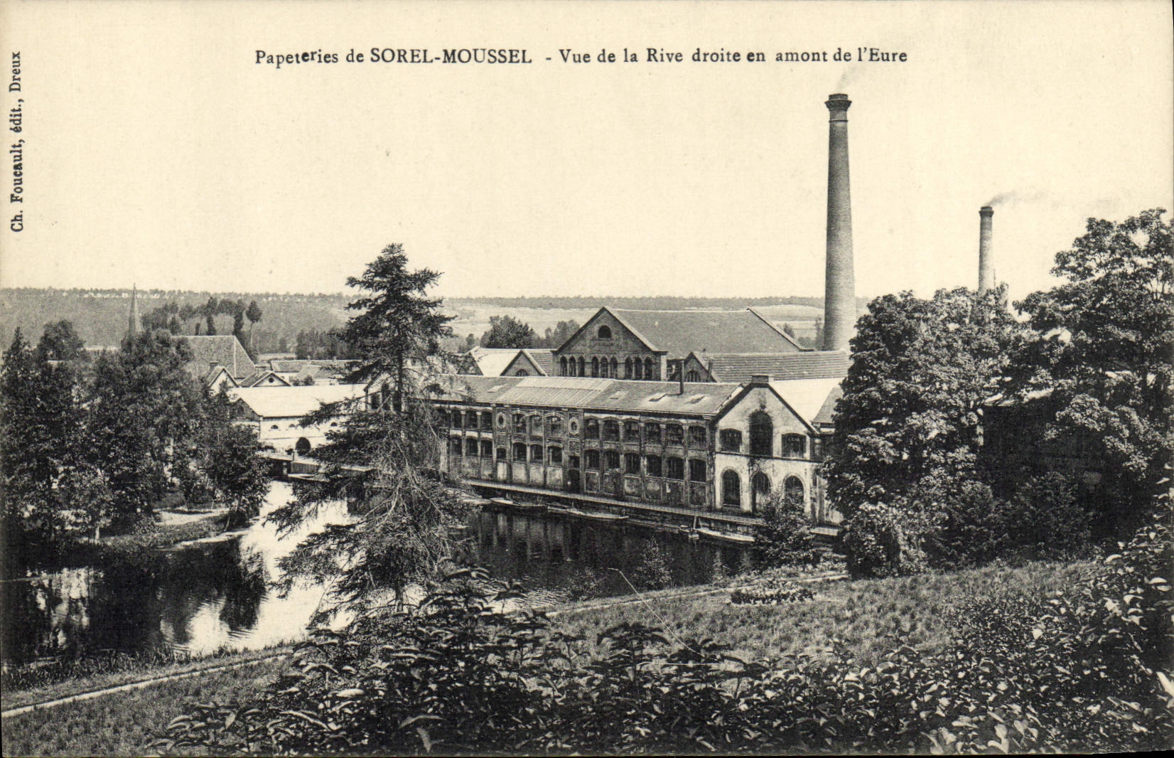 VINTAGE POSTCARD Paper mills of Sorel Moussel Seen of Right Bank upstream of the Eure