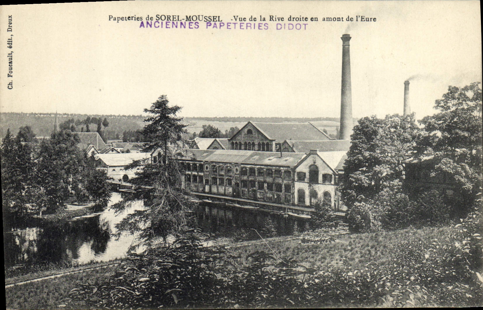 VINTAGE POSTCARD Paper mills of Sorel Moussel Seen of Right Bank upstream of the Eure Didot
