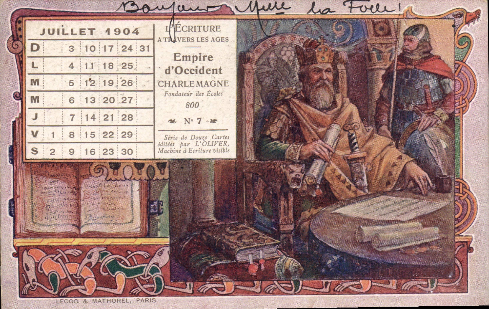 CPA Empire d'Occident Charlemagne Ecriture Calendrier 1904