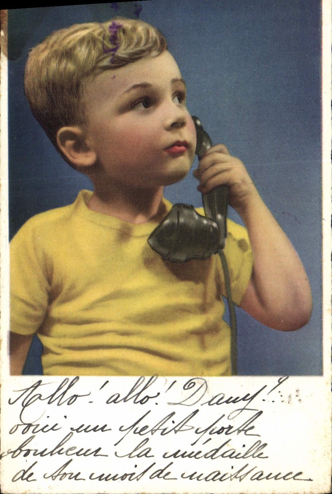 VINTAGE POSTCARD Telephone Child