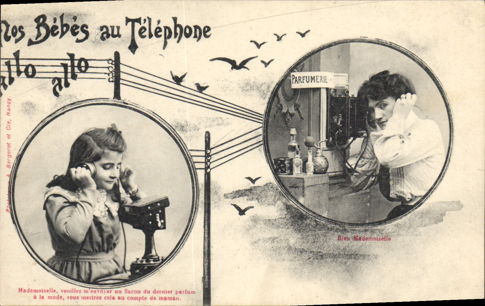 VINTAGE POSTCARD Telephone babies on the telephone