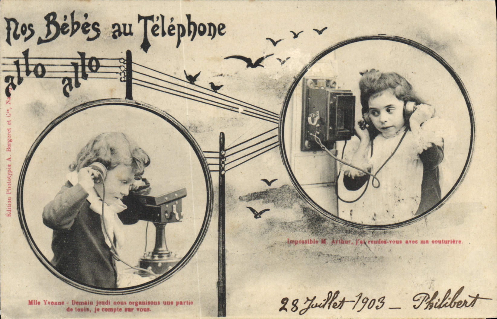 CPA Telephone Les bebes au telephone