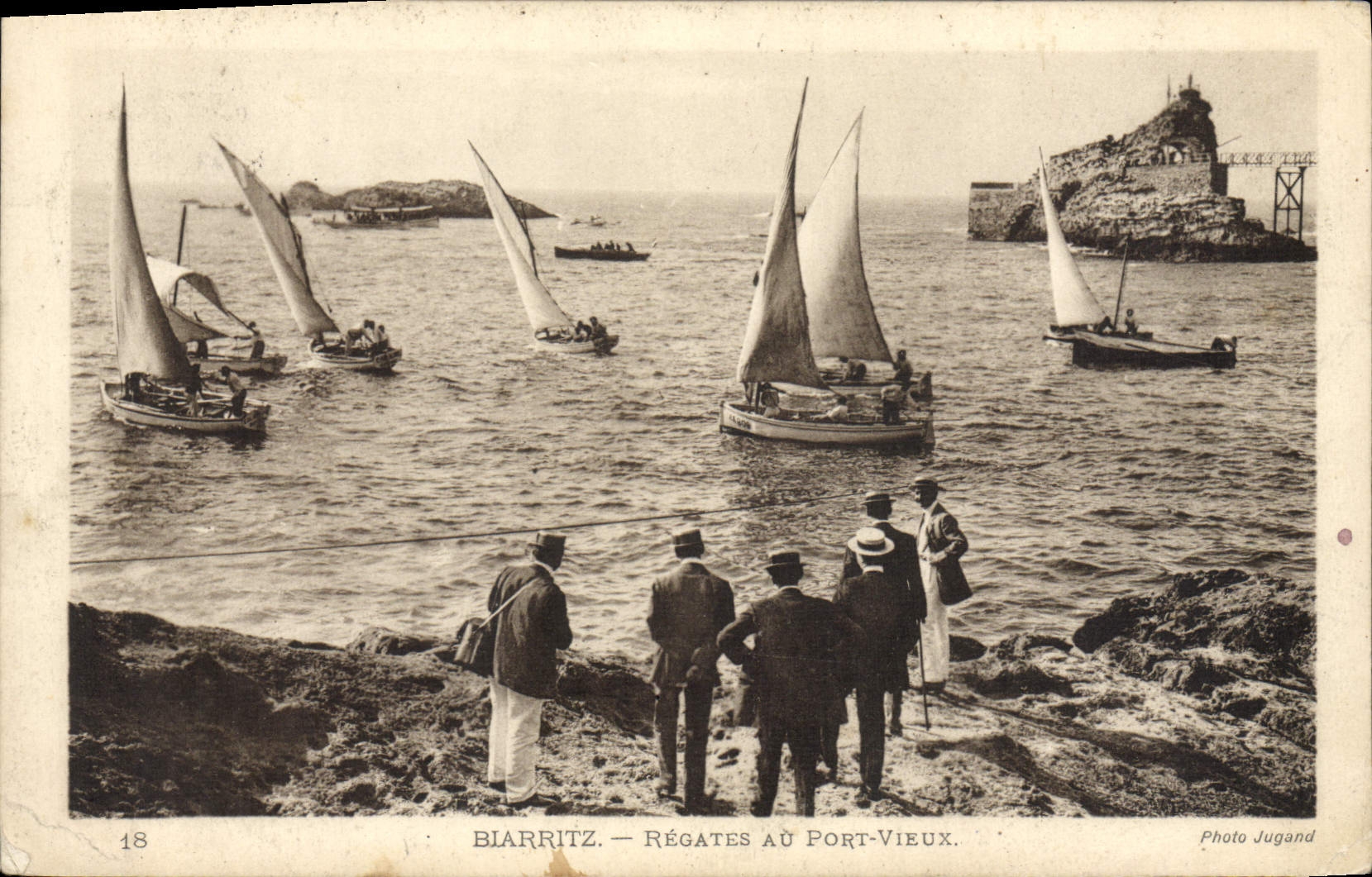 VINTAGE POSTCARD Boat Biarritz Regattas with the Old port