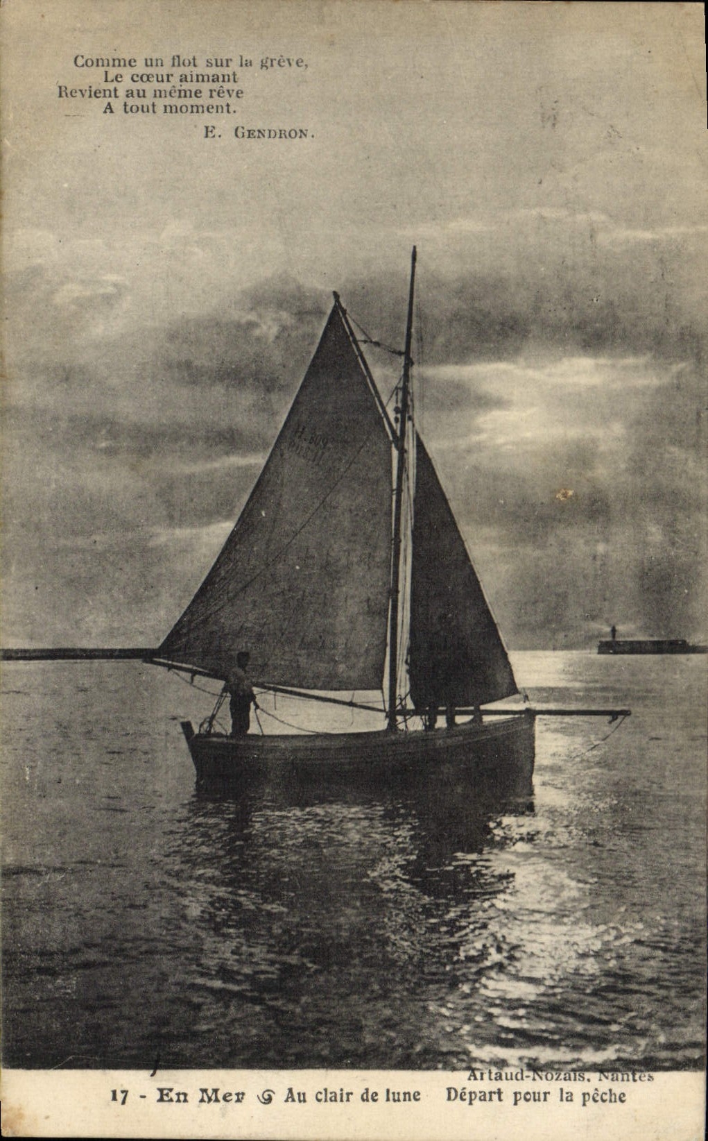 Barco de la POSTAL de la VENDIMIA en la salida del mar para el pecado