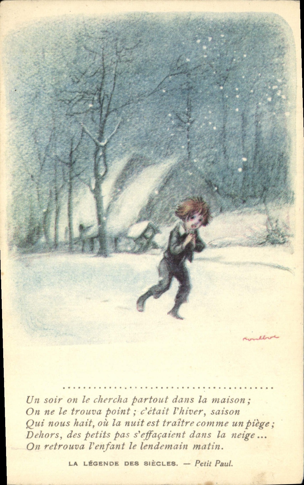 Ilustrador Poulbot Victor Hugo de la POSTAL de la VENDIMIA la leyenda de los siglos pequeño Paul