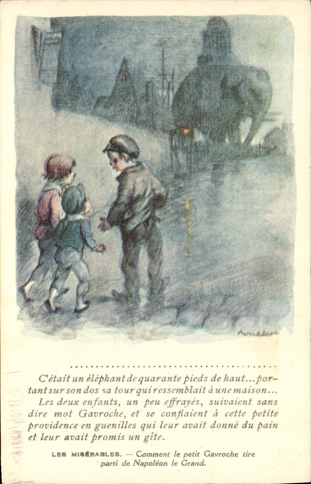 CPA Illustrateur Poulbot Victor Hugo Les Miserables Gavroche Elephant