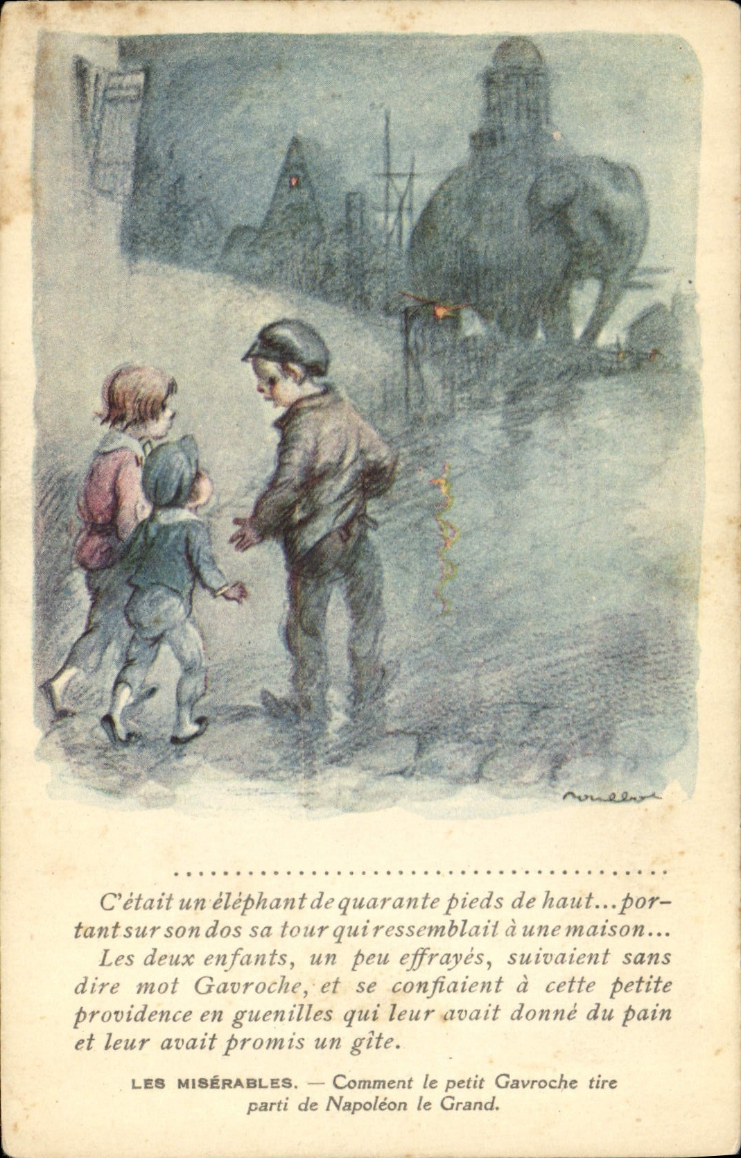 CPA Illustrateur Poulbot Victor Hugo Les Miserables Gavroche Elephant