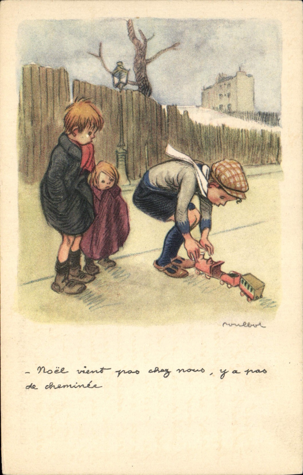 CPA Illustrateur Poulbot Train