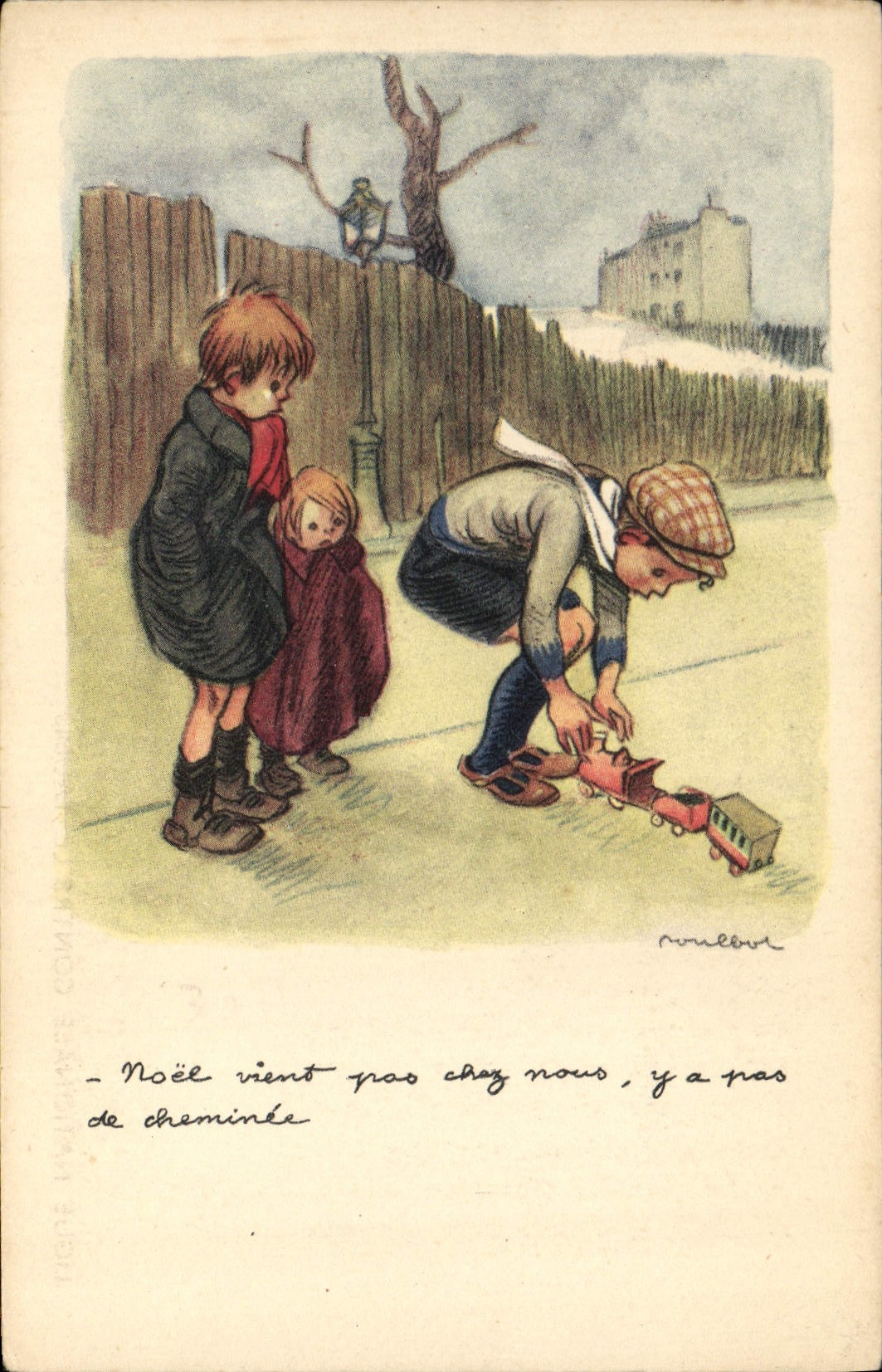 CPA Illustrateur Poulbot Train