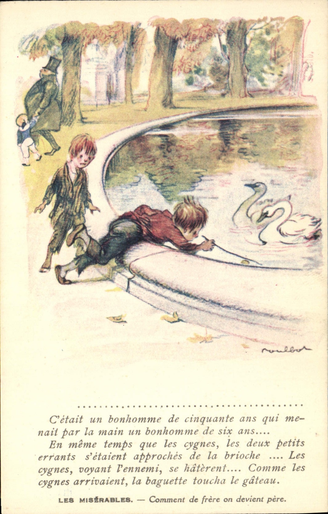 CPA Illustrateur Poulbot Victor Hugo Les Miserables Cygne 