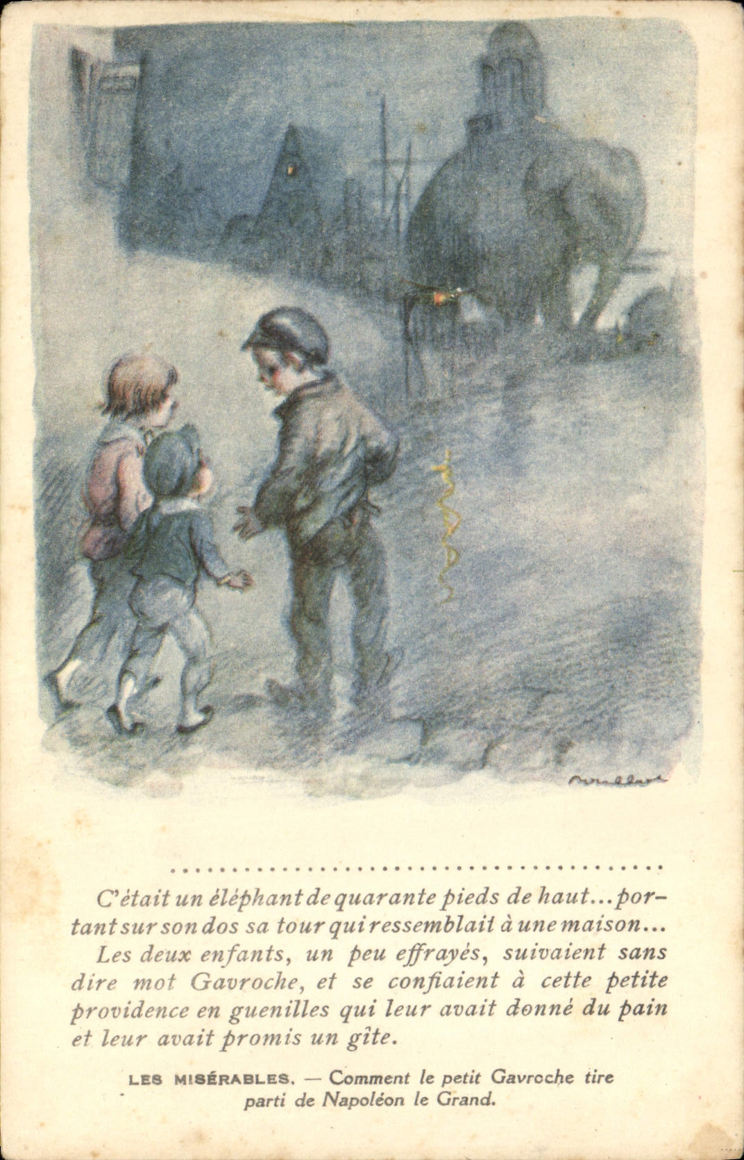 CPA Illustrateur Poulbot Victor Hugo Les Miserables Gavroche Elephant