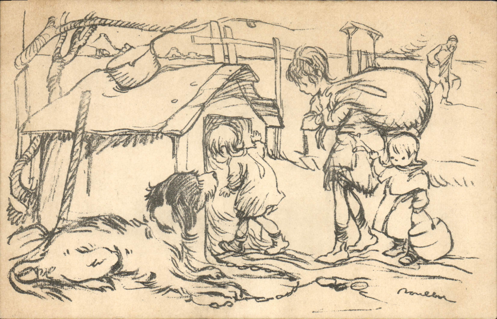 CPA Illustrateur Poulbot Chien