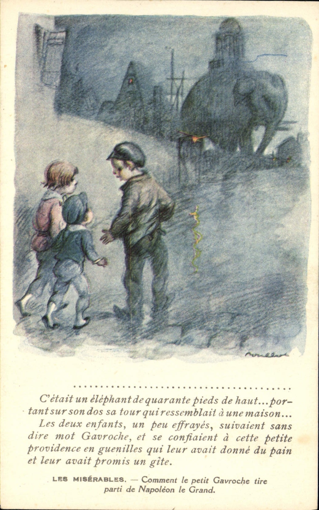 CPA Illustrateur Poulbot Victor Hugo Les Miserables Elephant Gavroche 
