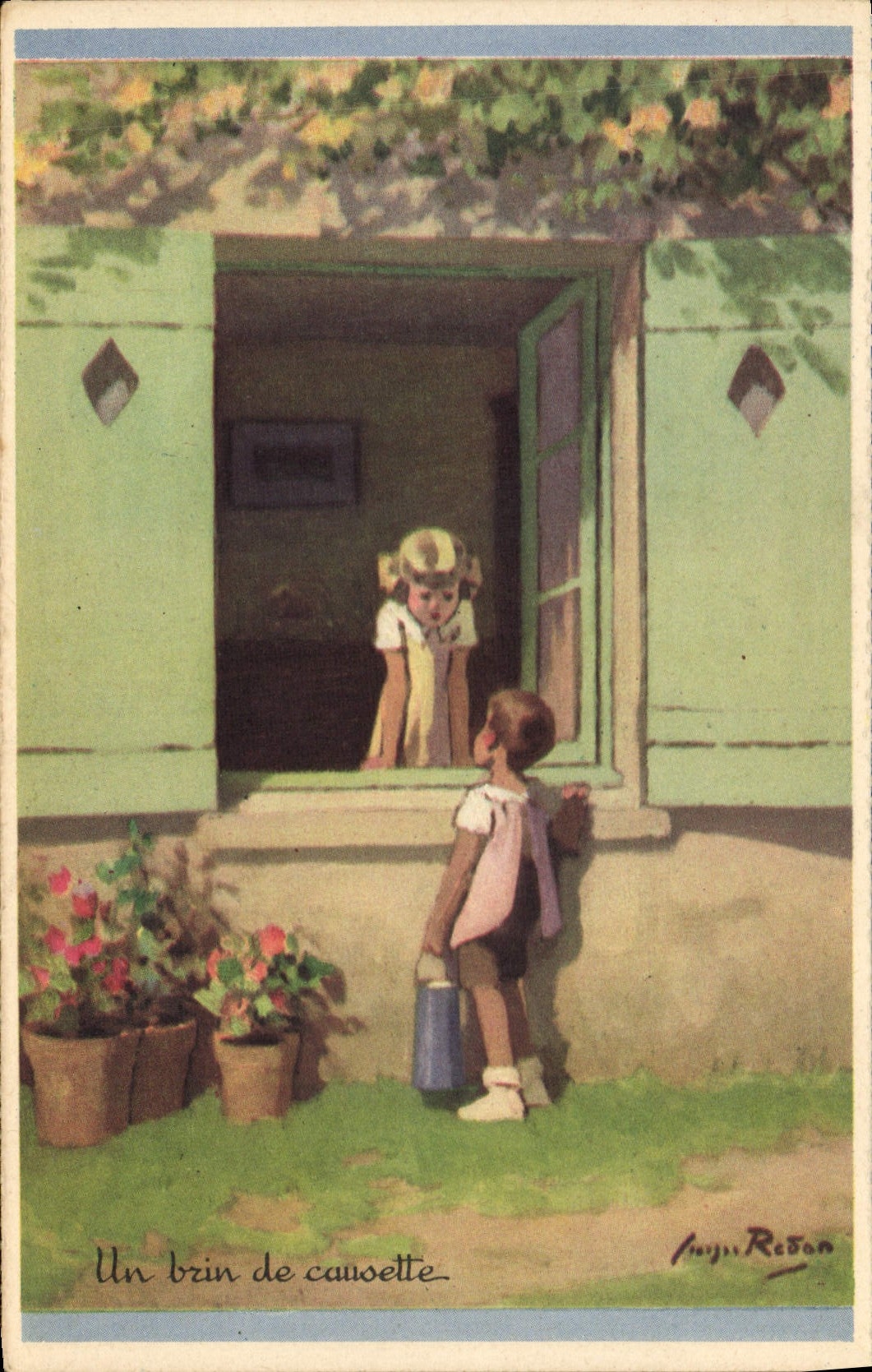 CPA Enfants Un brin de causette