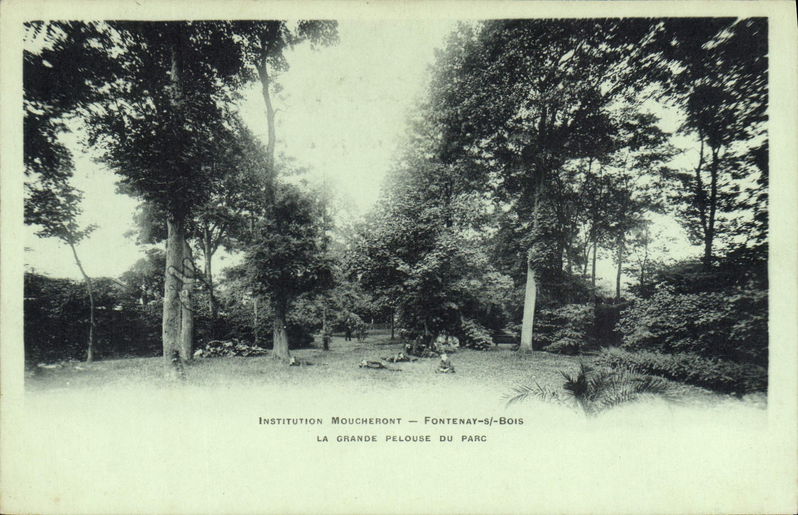 VINTAGE POSTCARD Insitution Moucheront Fontenay under Wood the large lawn of the park