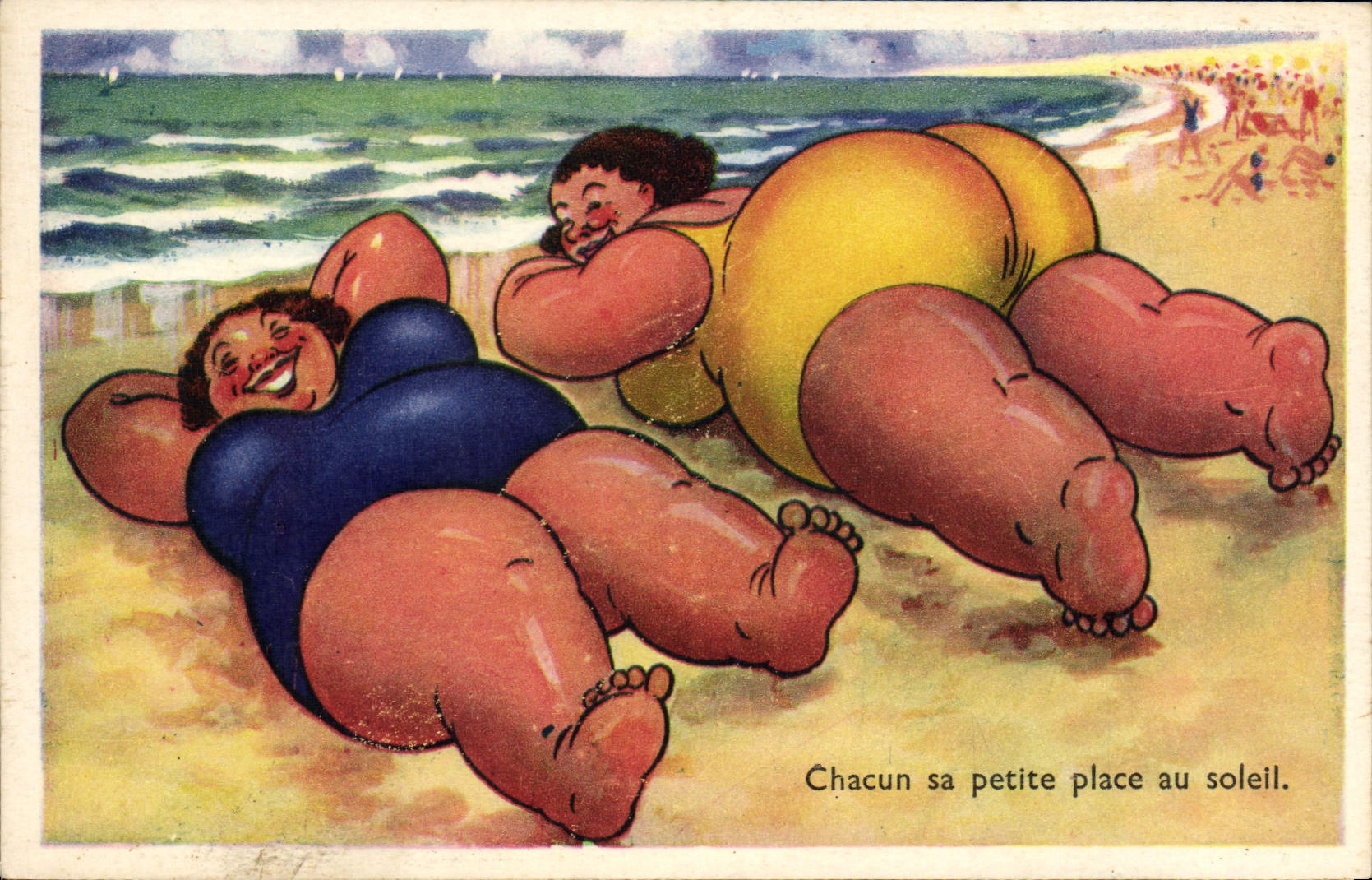 CPA Fantaisie Illustrateur Femmes Fortes Plage