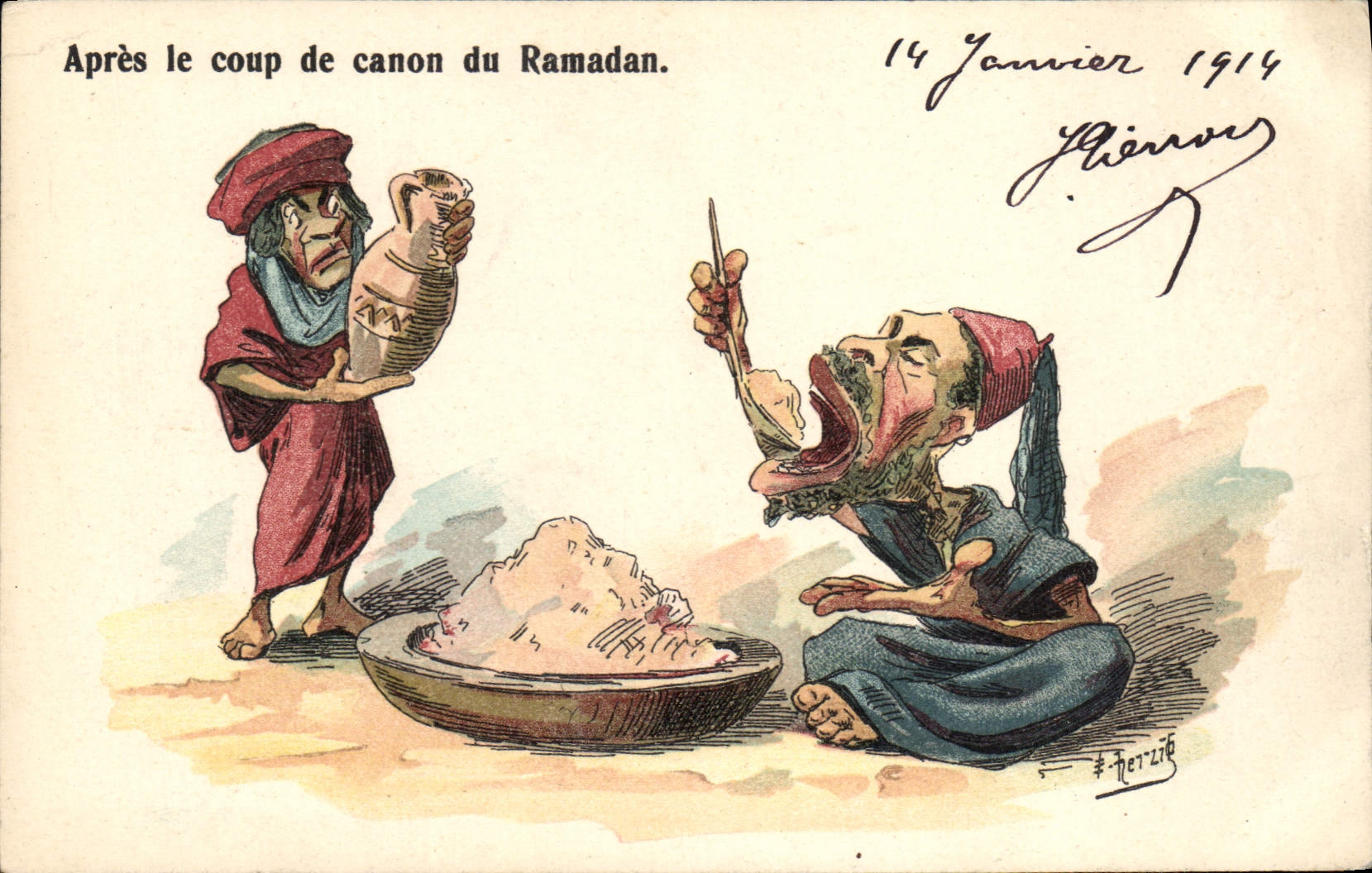 CPA Fantaisie Illustrateur Afrique du Nord Apres le coup du Ramadan 