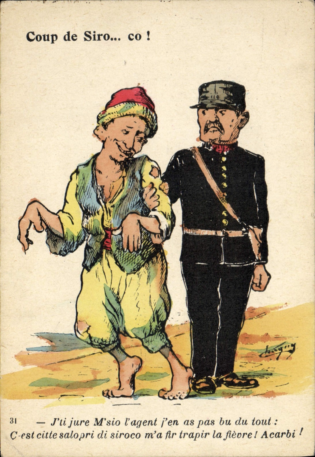 CPA Fantaisie Illustrateur Afrique du Nord Coup de Siro Co Police Policier