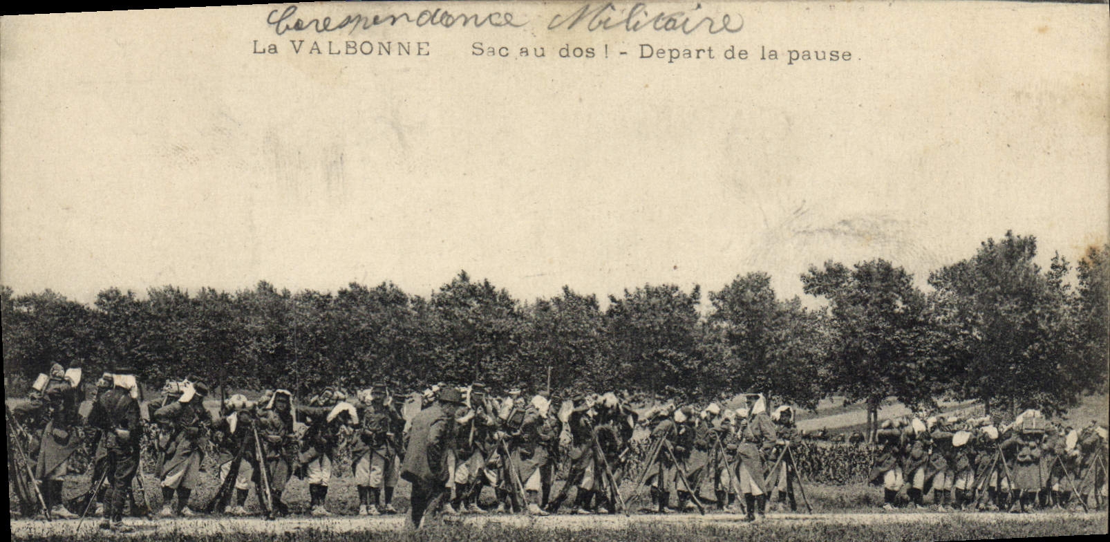 VINTAGE POSTCARD Militaria the valbonne bag with the back Departure of the pause