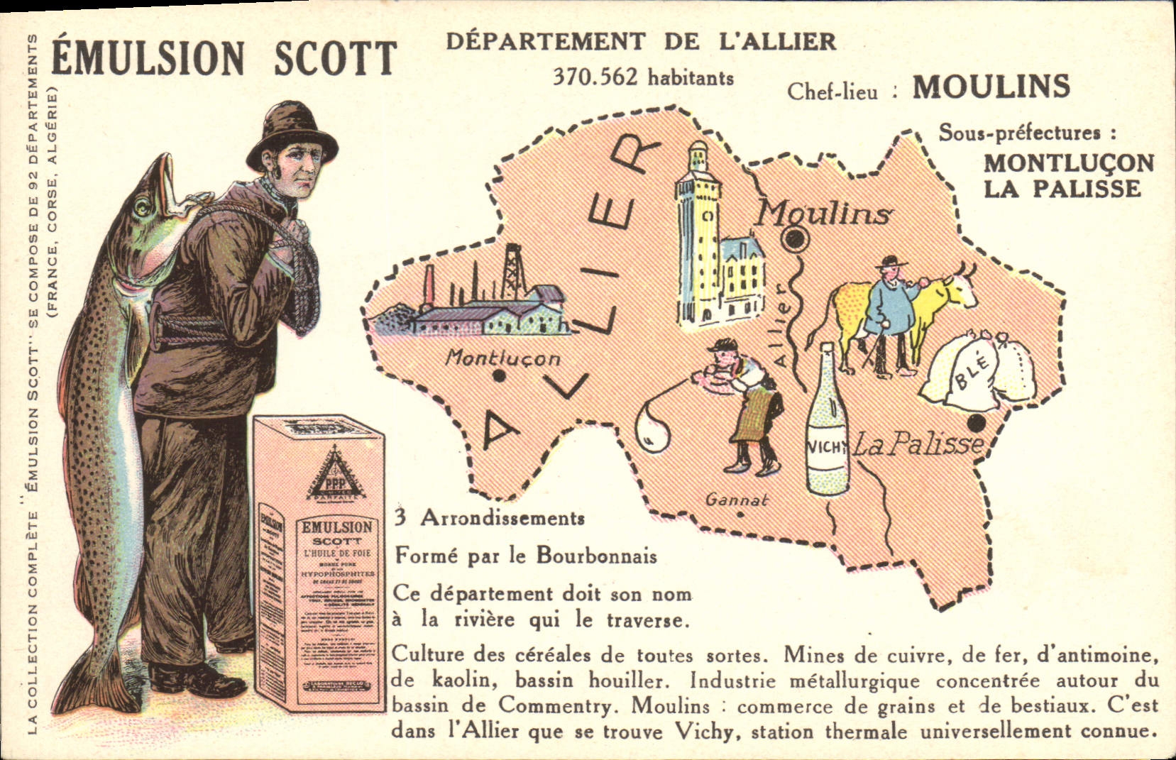 VINTAGE POSTCARD Emulsion Scott Poisson Departement Allier Moulins Montlucon trains It