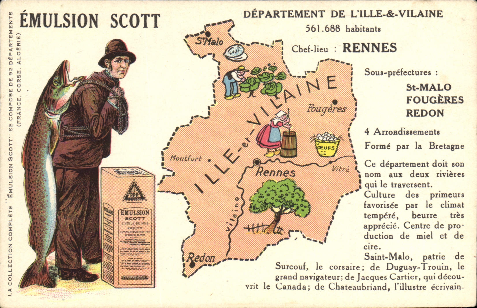 VINTAGE POSTCARD Emulsion Scott Poisson Department Ille and Vilaine Rennes St Malo Redon Ferns