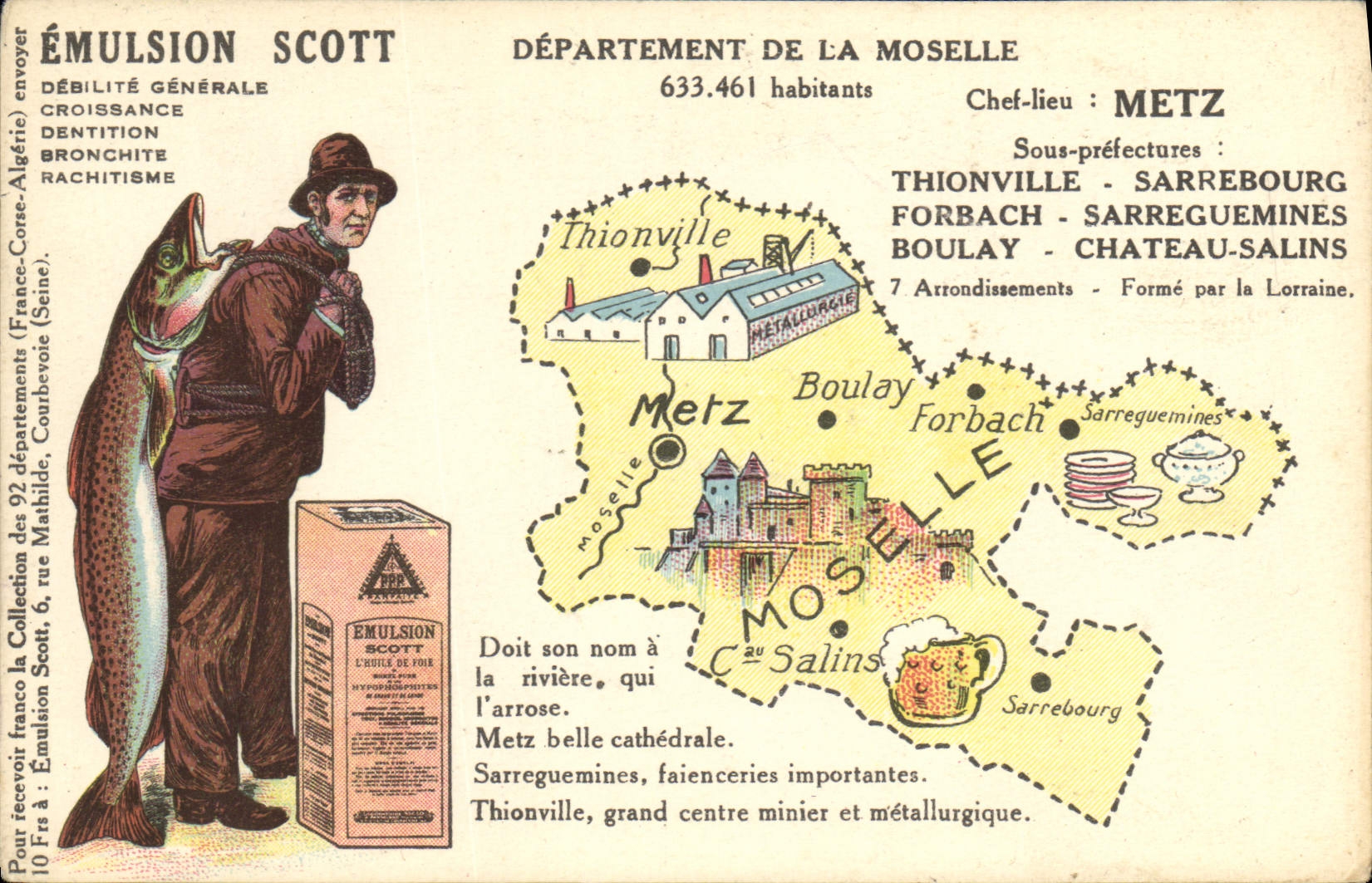 VINTAGE POSTCARD Emulsion Scott Poisson Department the Moselle Metz Thionville Sarrebourg Forbach