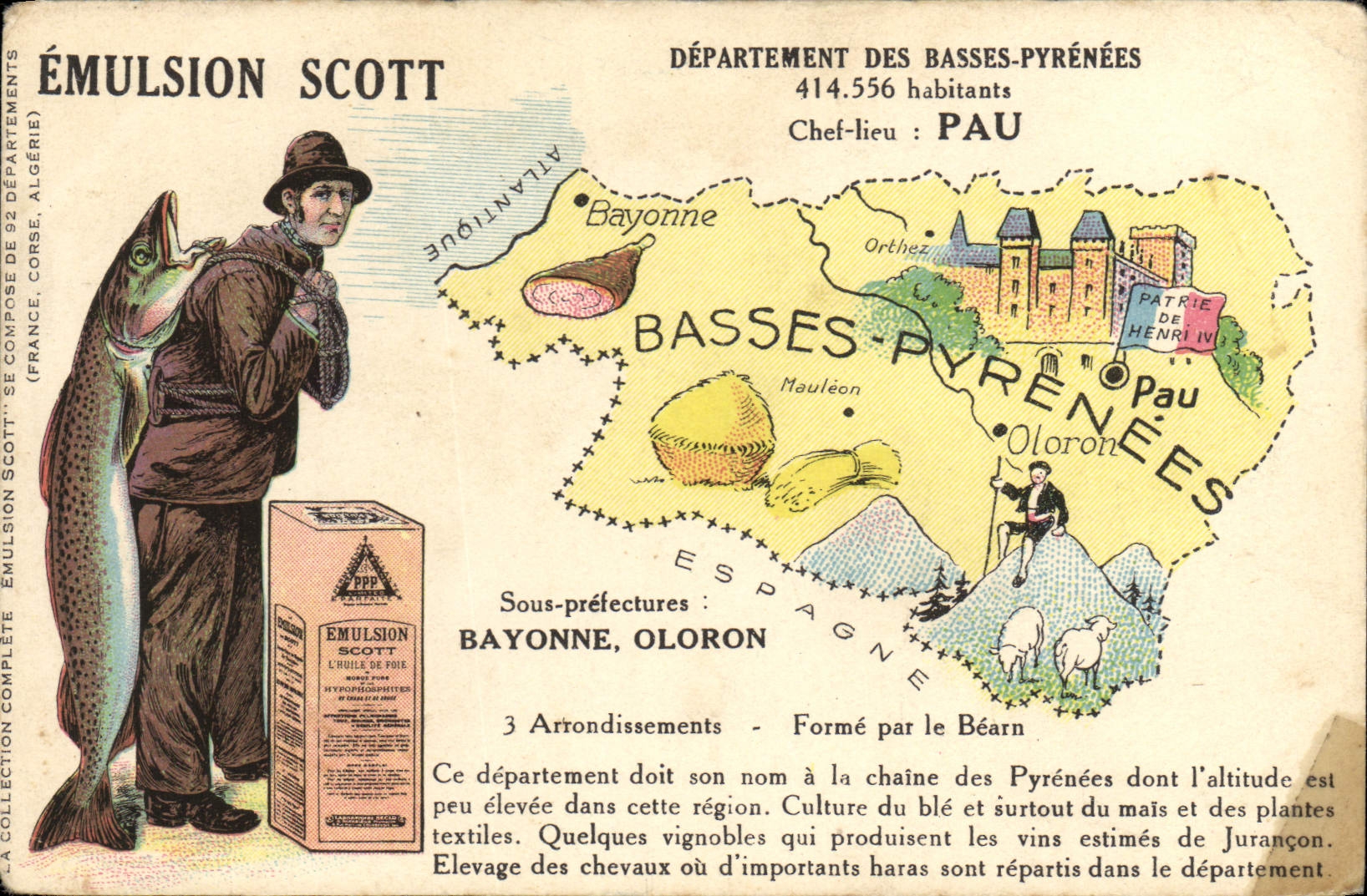 VINTAGE POSTCARD Emulsion Scott Poisson Department the Low-Pyrenees Pau