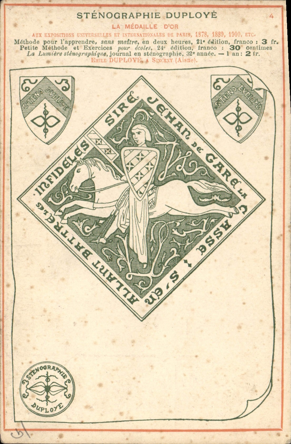 CPA Stenographie Duploye Cheval TOP