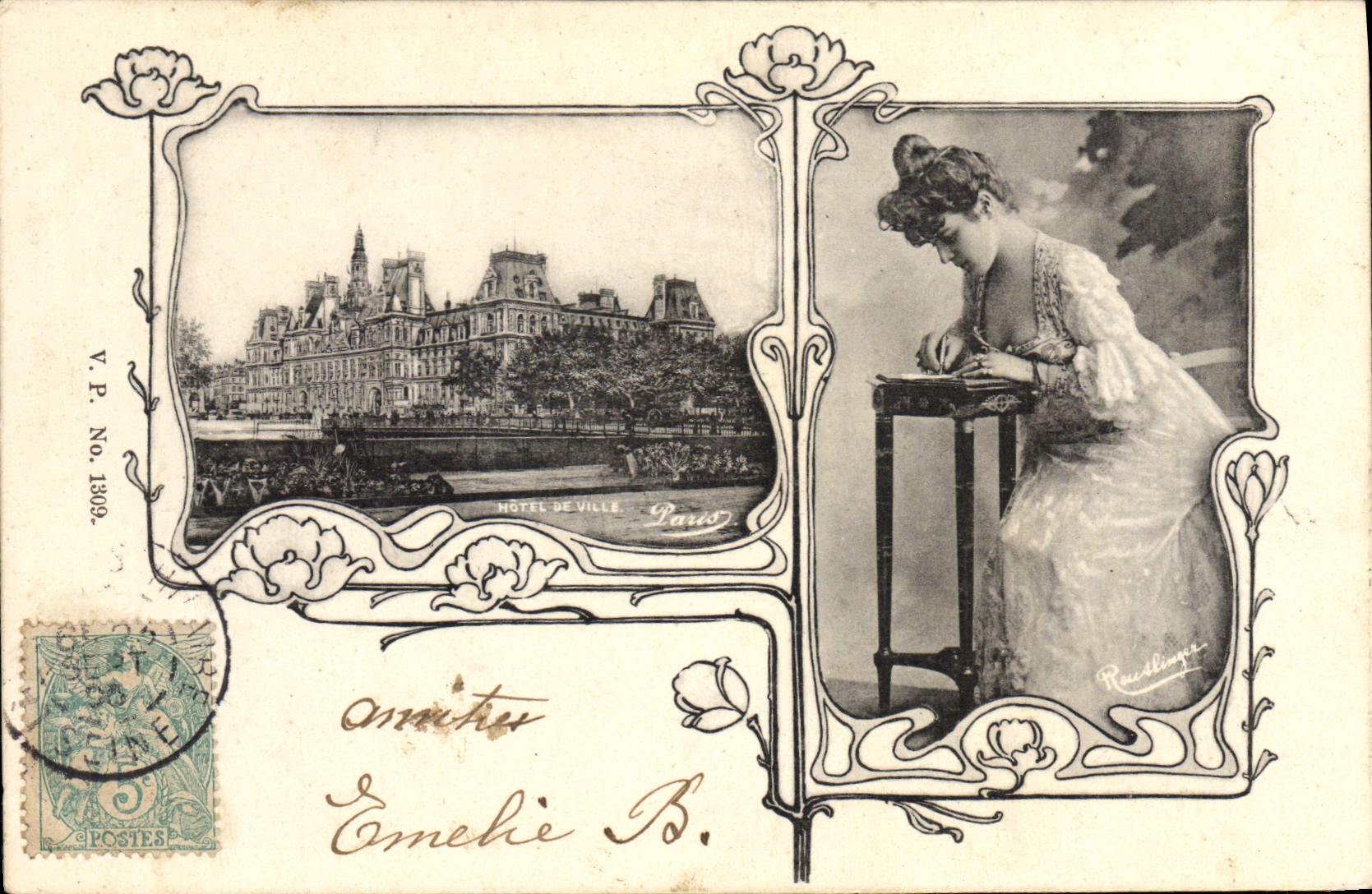 VINTAGE POSTCARD Fantasy Woman Paris Town hall