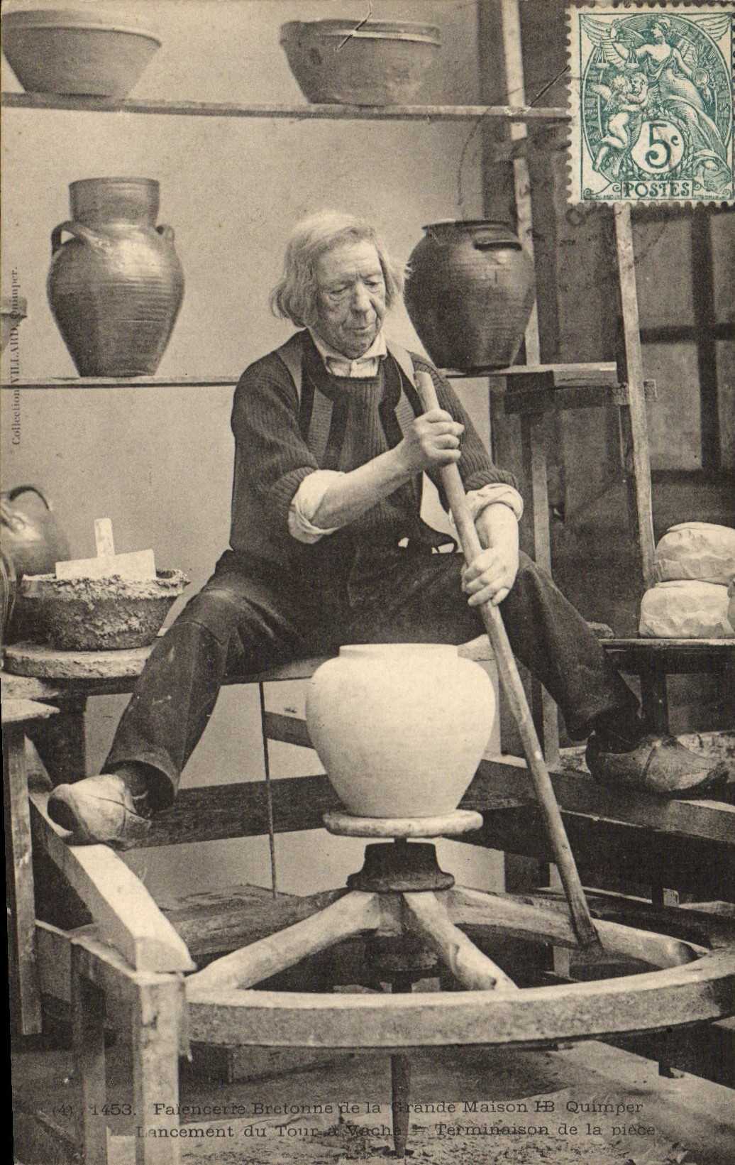 VINTAGE POSTCARD Breton Faience manufacture of large house HB Quimper Launching of turn TOP