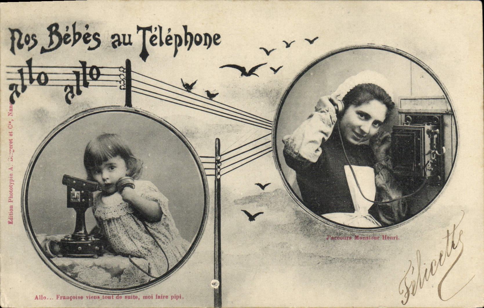 CPA Fantaisie Telephone Nos bebes au telephone