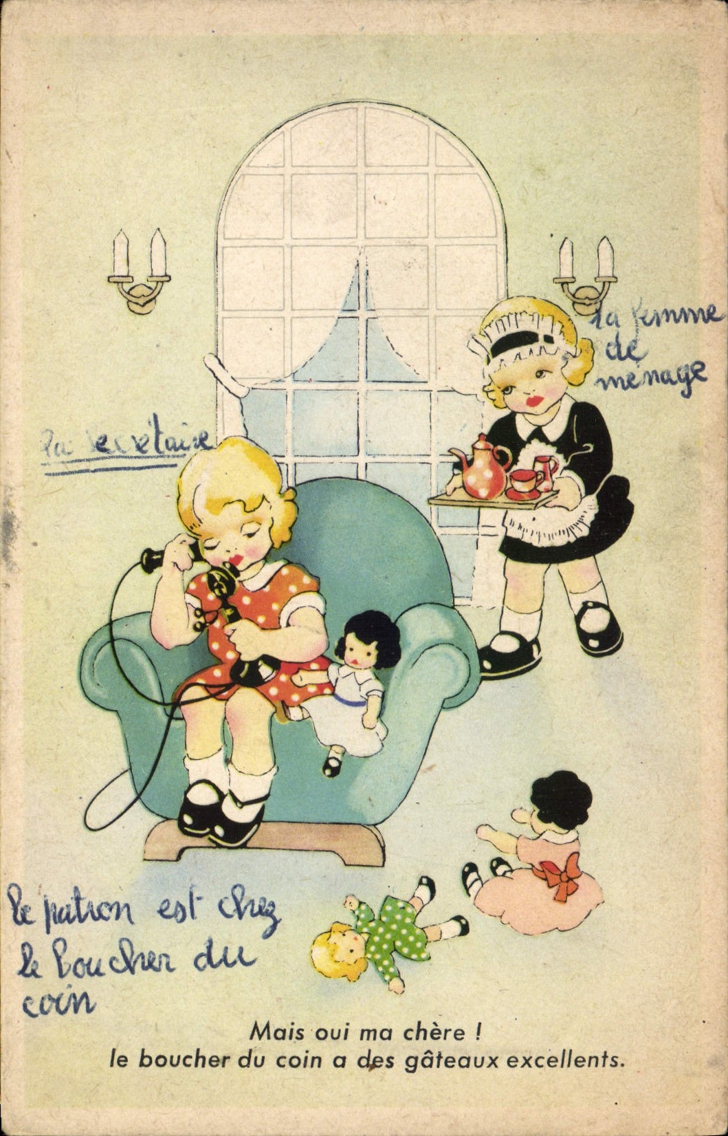 VINTAGE POSTCARD Fantaisie Telephones Children Headstock