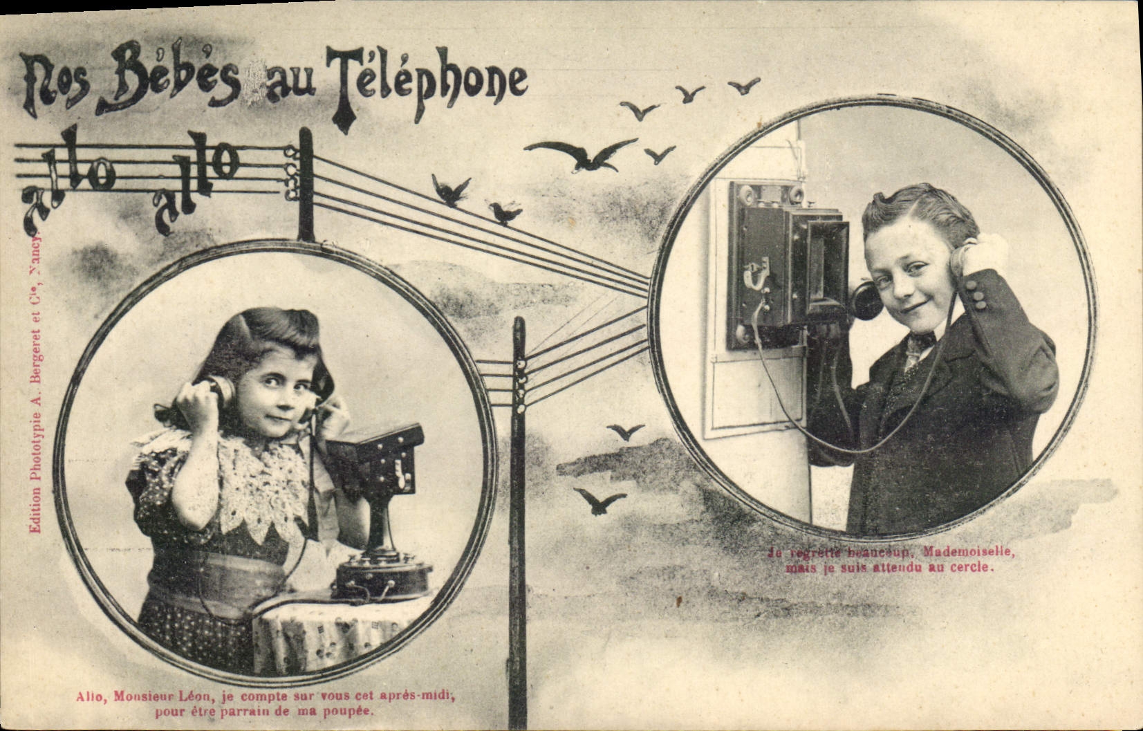 CPA Fantaisie Telephone Nos bebes au telephone
