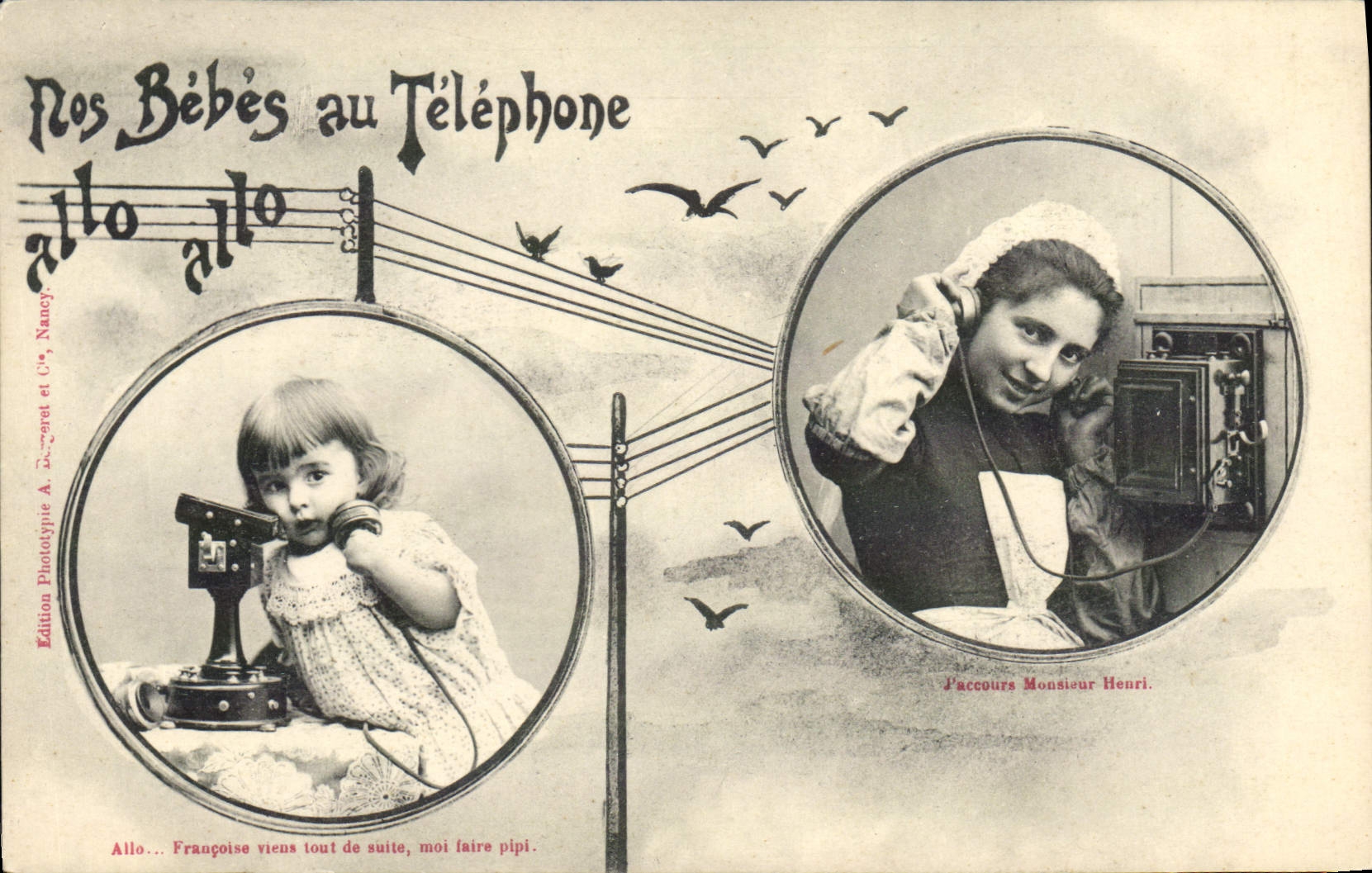 CPA Fantaisie Telephone Nos bebes au telephone